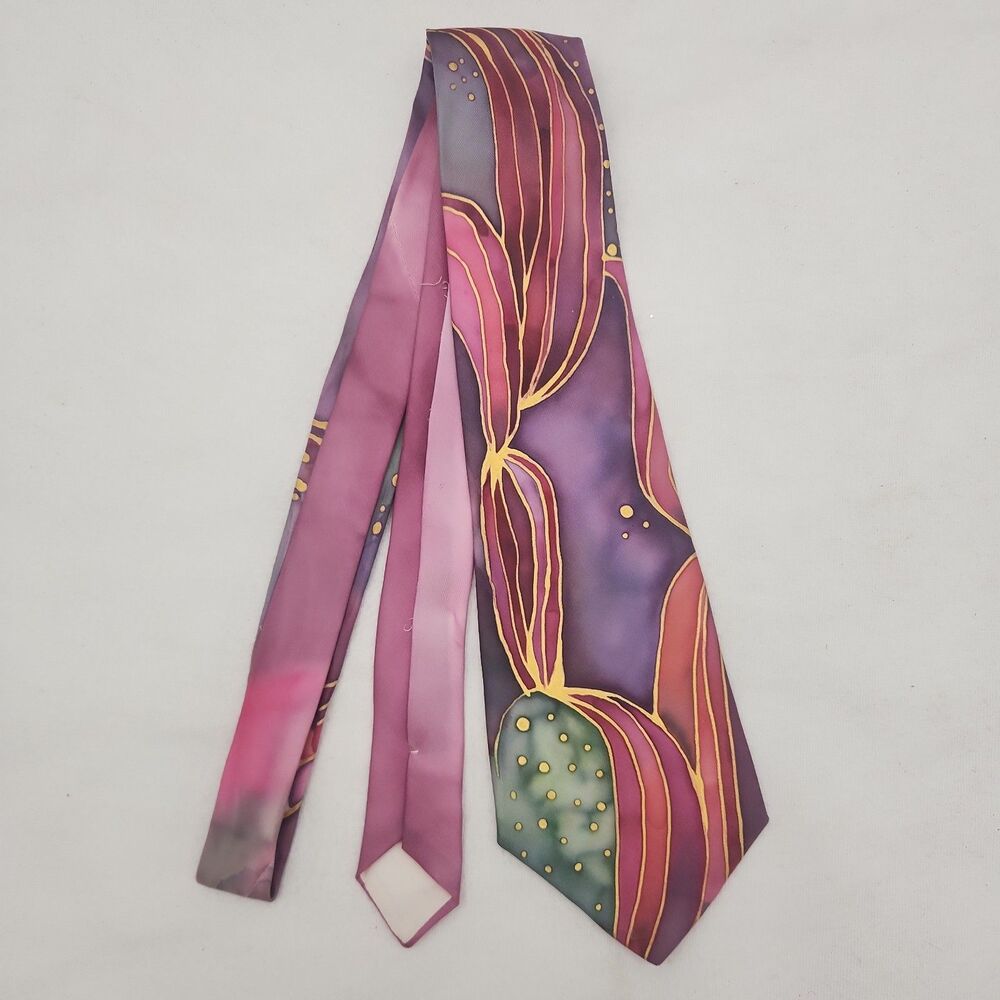 Tie Meier Seide Silk Hand Painted Artist Signed 1993 German VTG Abstract Purple